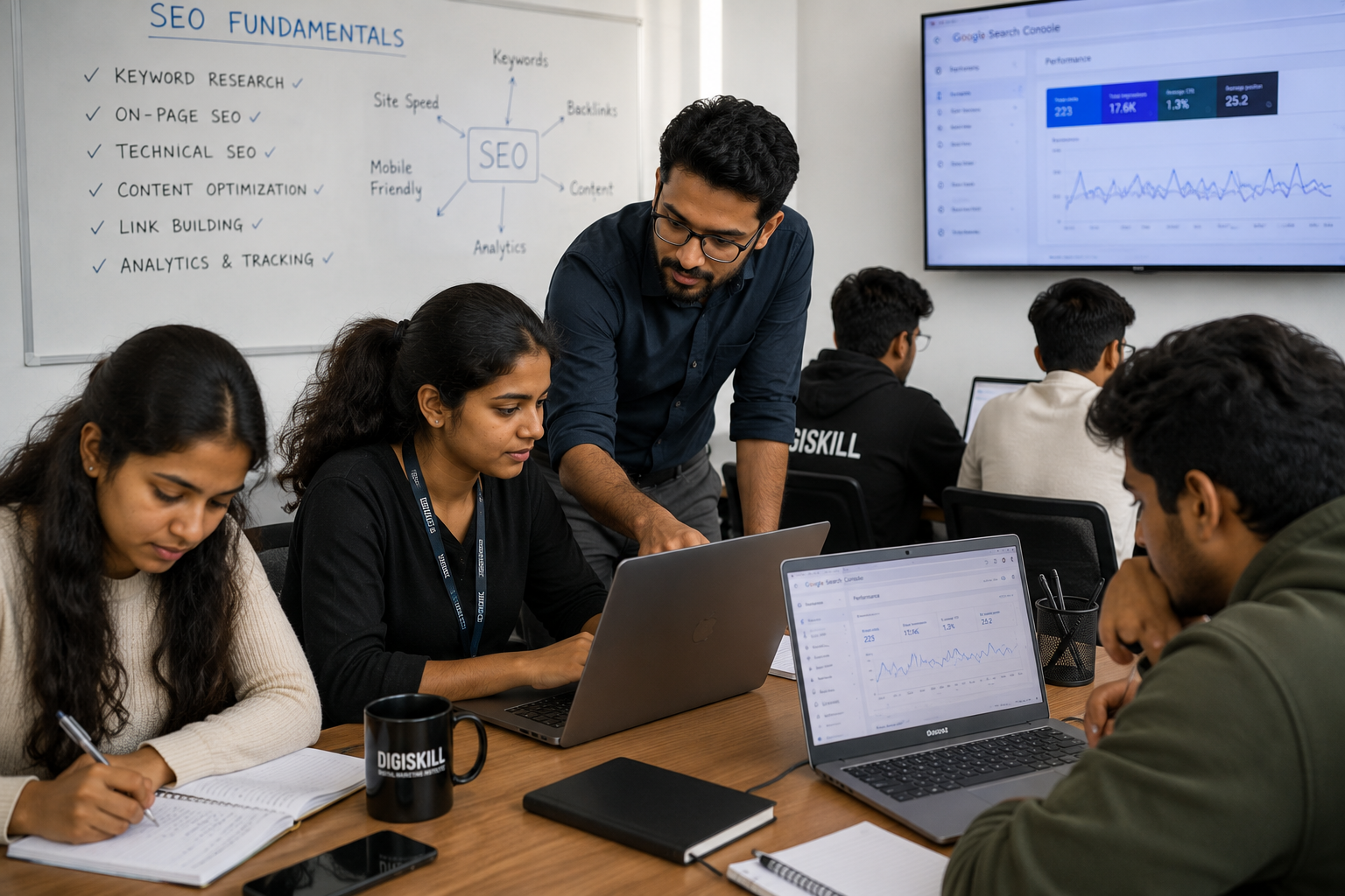 Students learning SEO with Google Search Console
